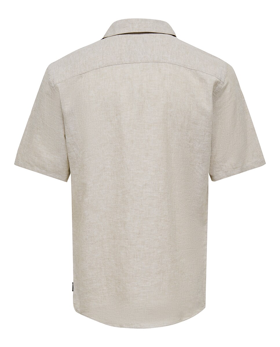 Camisa de manga corta de lino de hombre - Only & Sons - Gris Gris-6