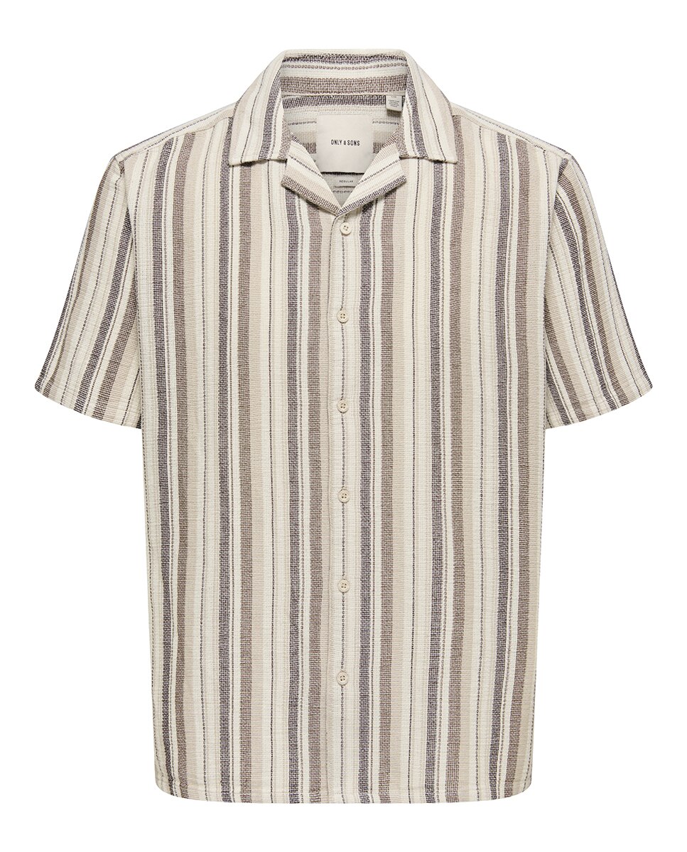 Camisa Regular Fit de Manga Curta Creme-3