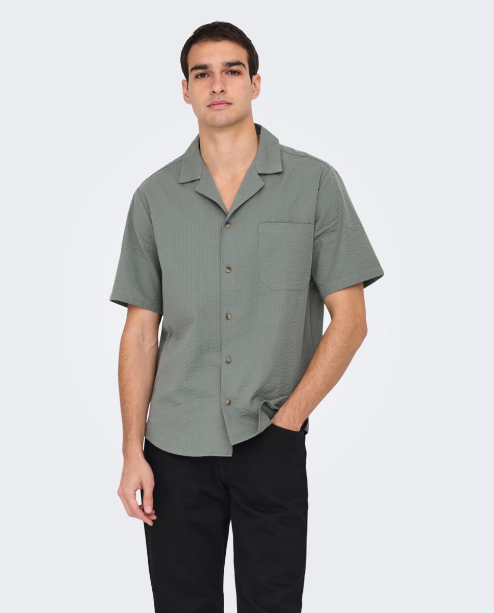 Only & Sons - Camisa de hombre de manga corta efecto seersuker.