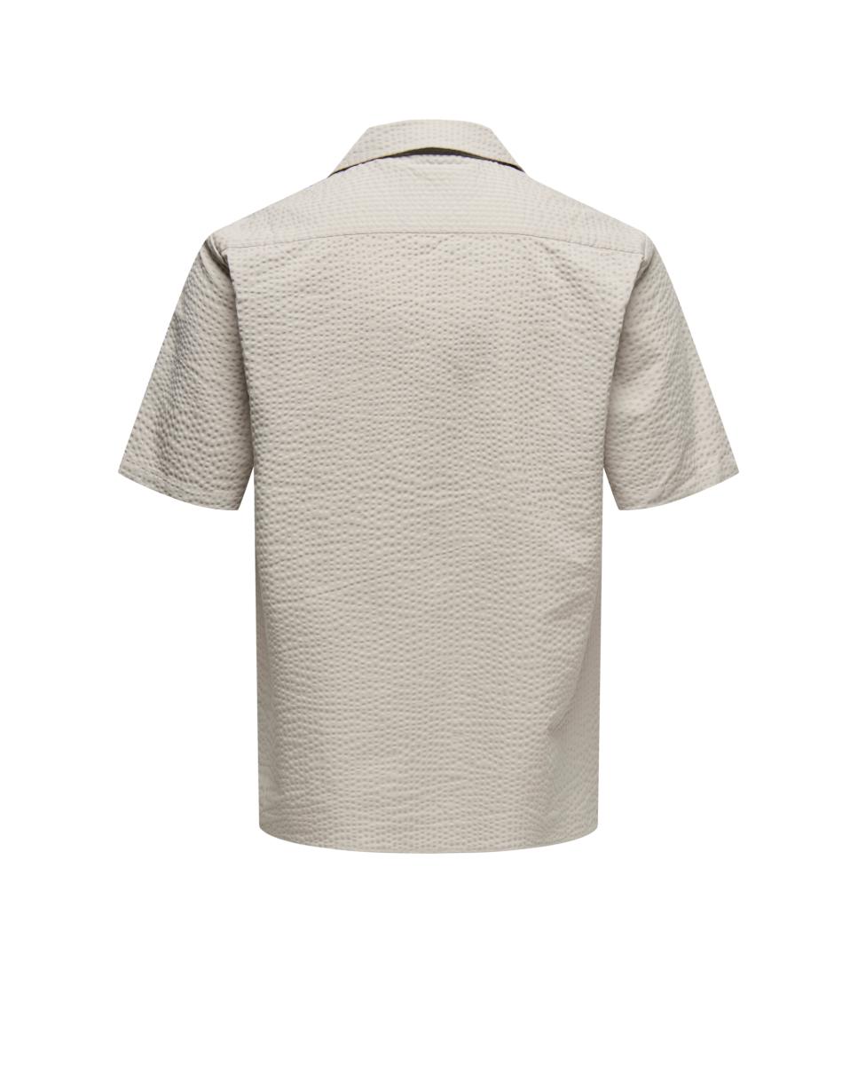 Camisa de Manga Curta com Efeito Seersucker Bege-4