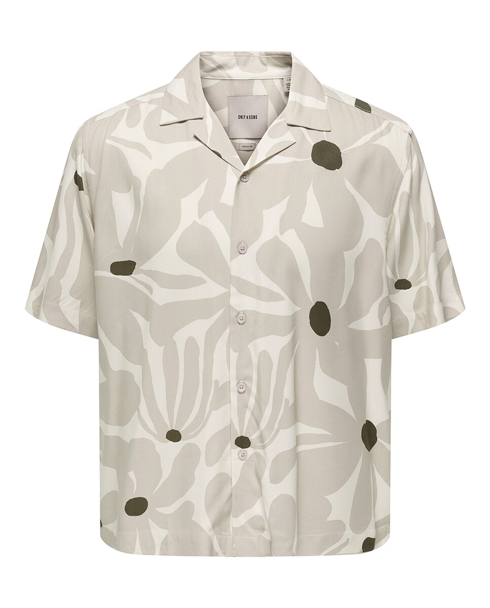 Camisa Regular Fit com Manga Curta Bege-3