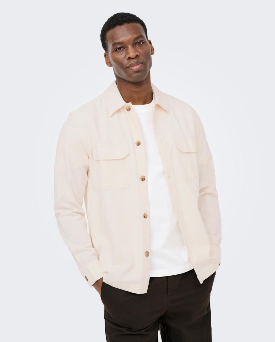 Sobrecamisa Regular Fit de Algodão e Linho Creme-2