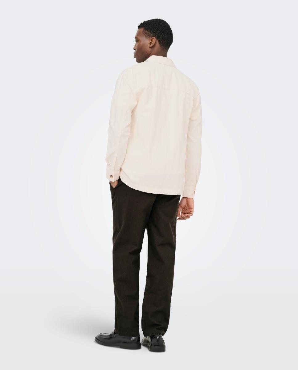 Sobrecamisa Regular Fit de Algodão e Linho Creme-3