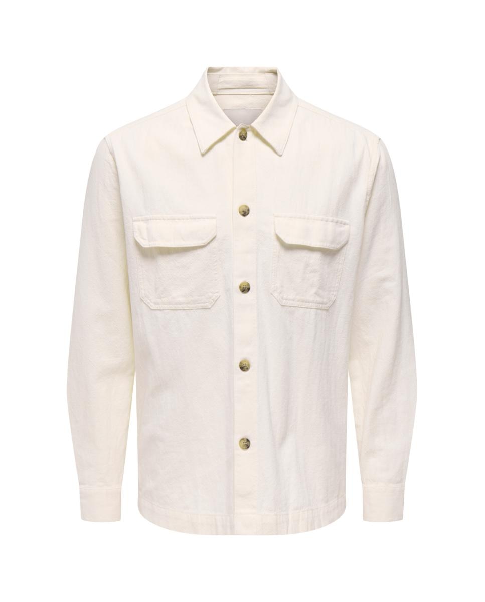 Sobrecamisa Regular Fit de Algodão e Linho Creme-4