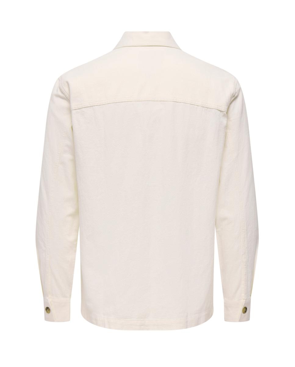 Sobrecamisa Regular Fit de Algodão e Linho Creme-5