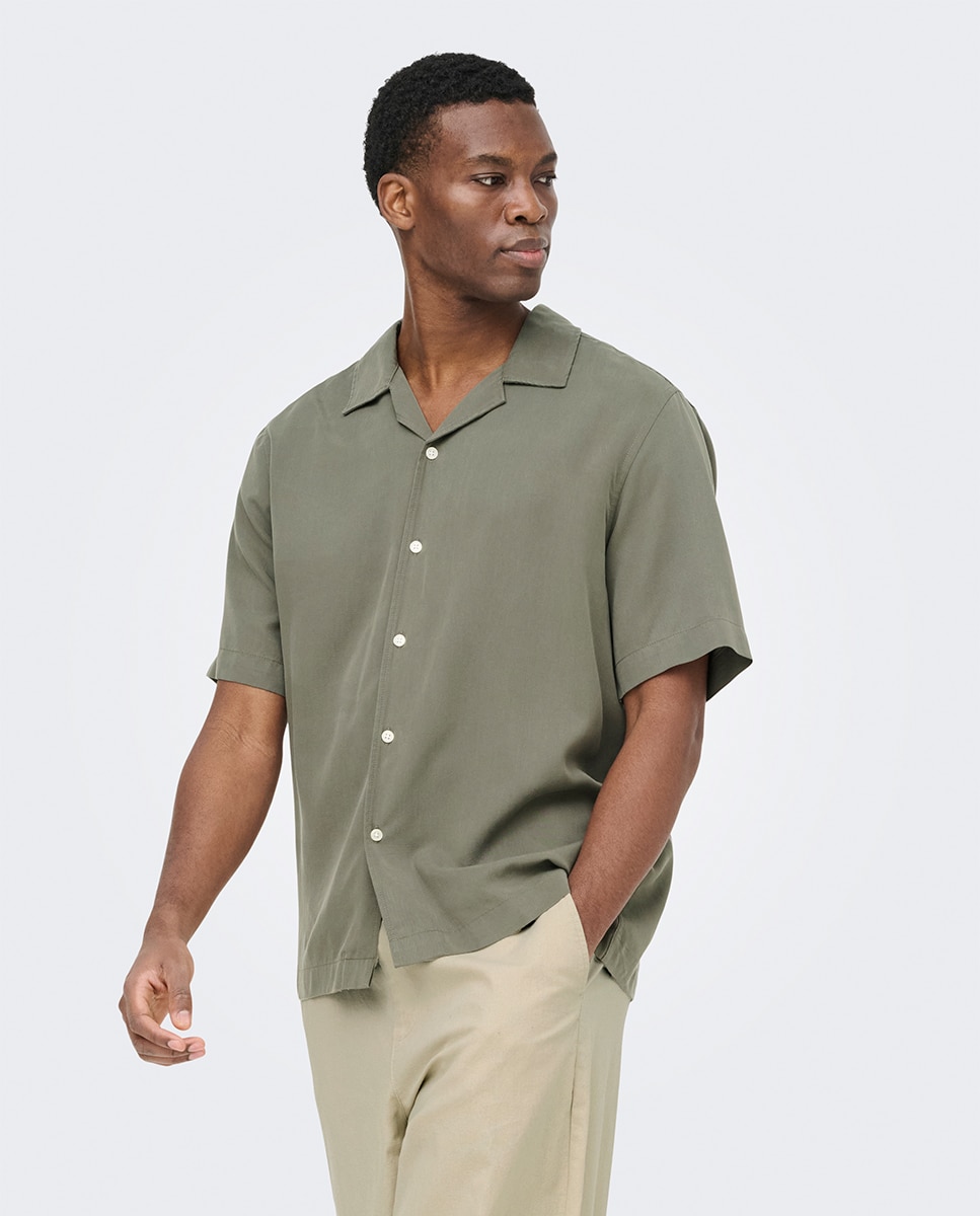 Camisa de hombre de viscosa de manga corta - Only & Sons - Gris Gris-3