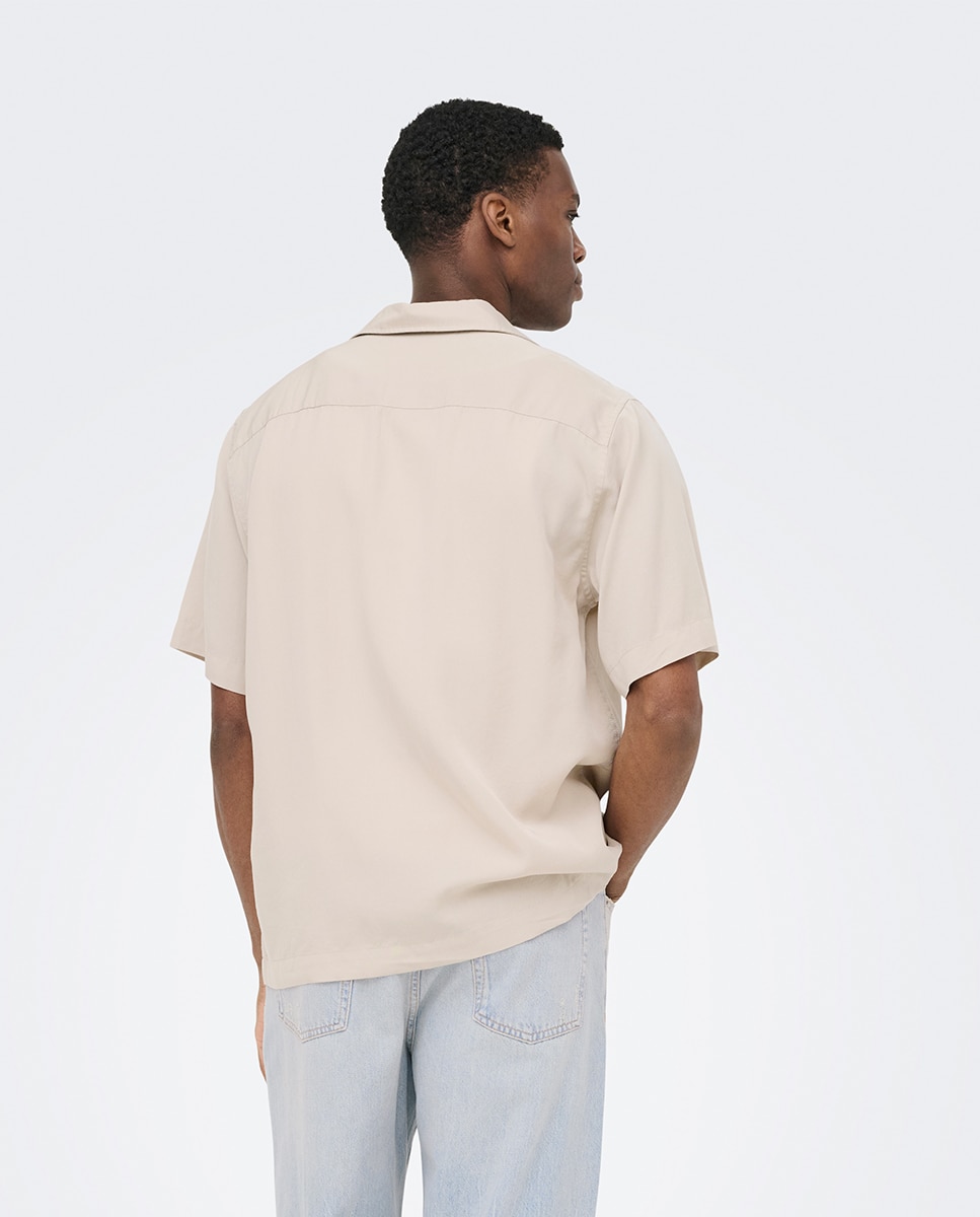 Camisa de Viscose com Manga Curta Bege-2