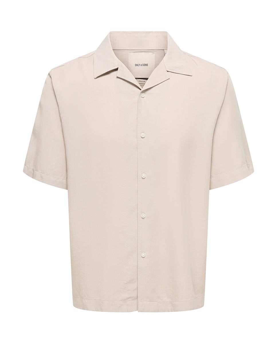 Camisa de Viscose com Manga Curta Bege-4