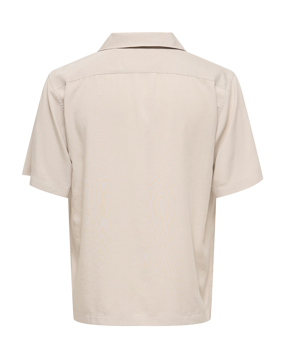 Camisa de Viscose com Manga Curta Bege-5