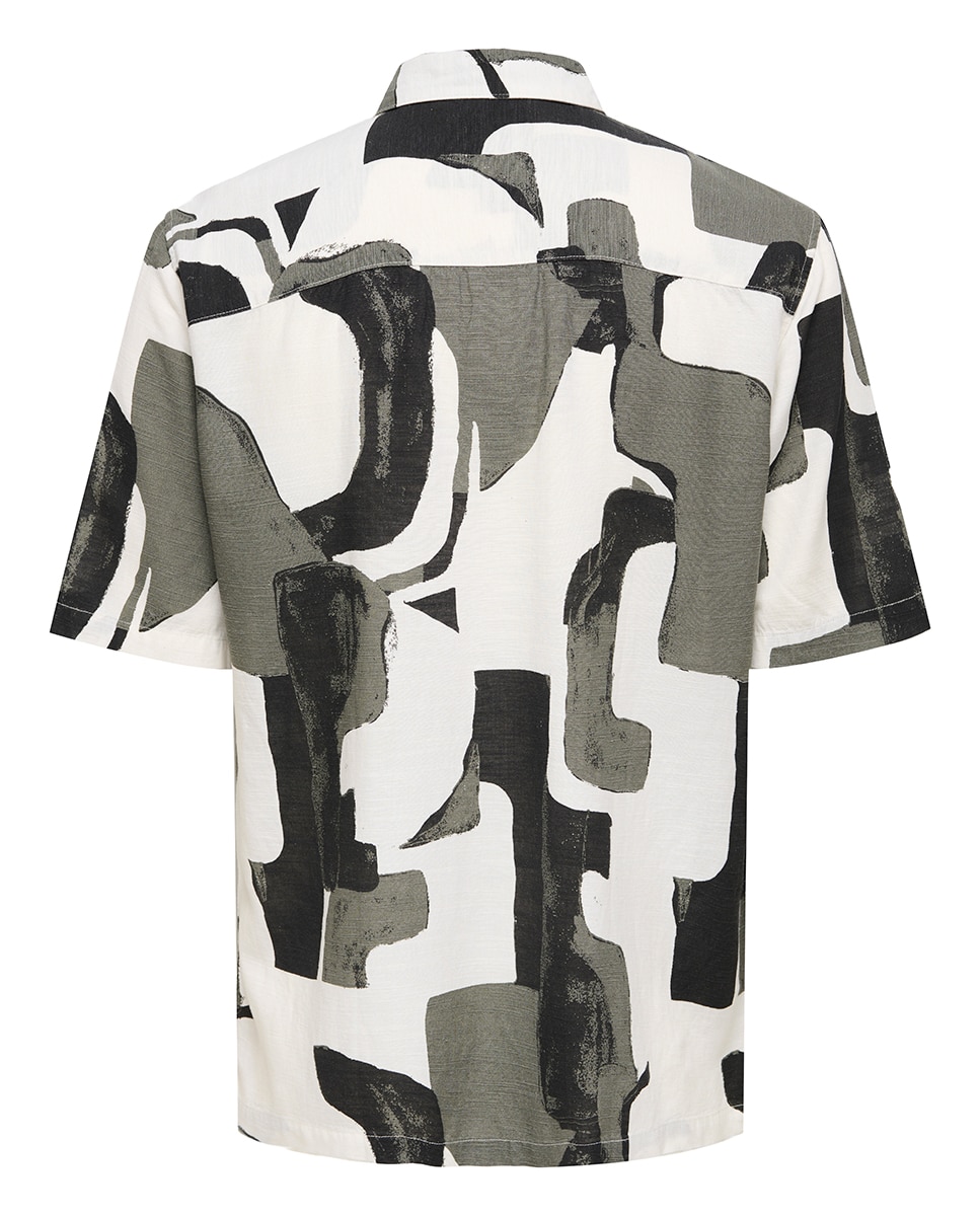 Camisa de Manga Curta com Estampado Abstrato Preto-4