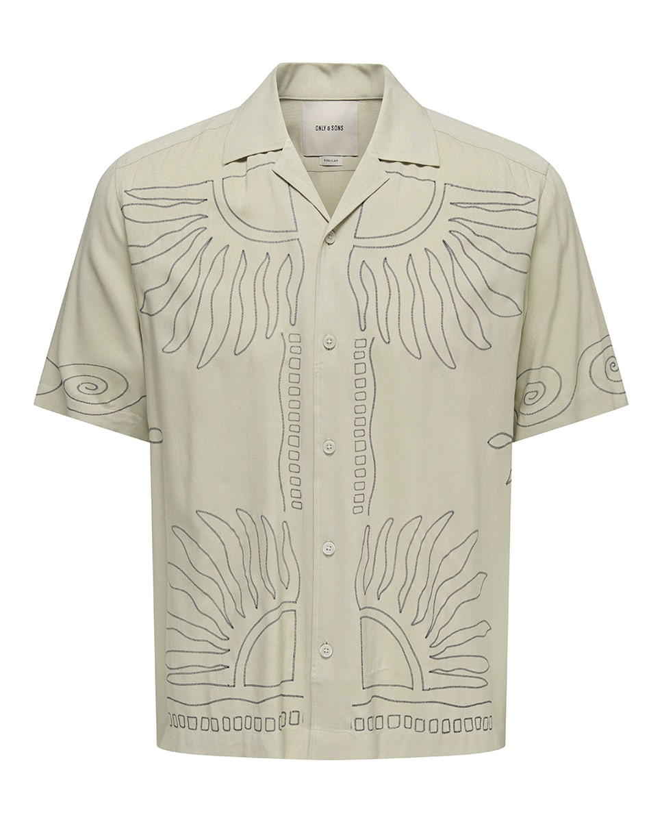 Camisa de Viscose com Manga Curta Bege-3