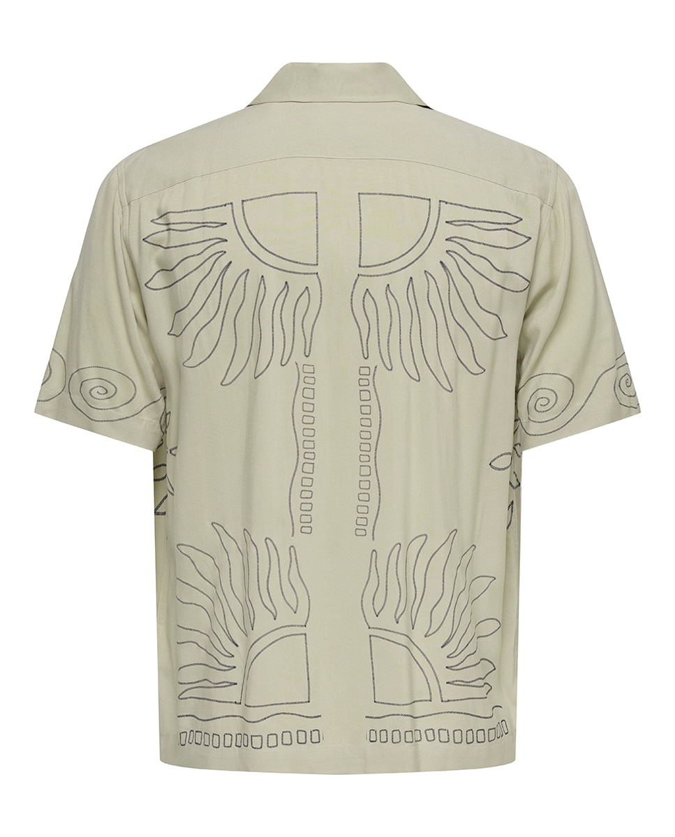 Camisa de Viscose com Manga Curta Bege-4