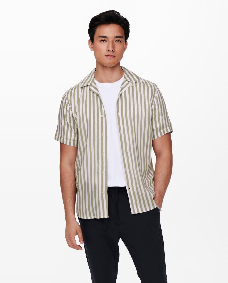Camisa de Viscose às Riscas Bege-2