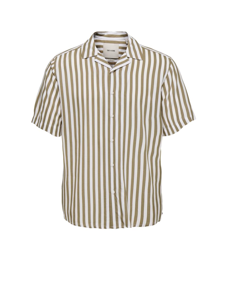Camisa de Viscose às Riscas Bege-3