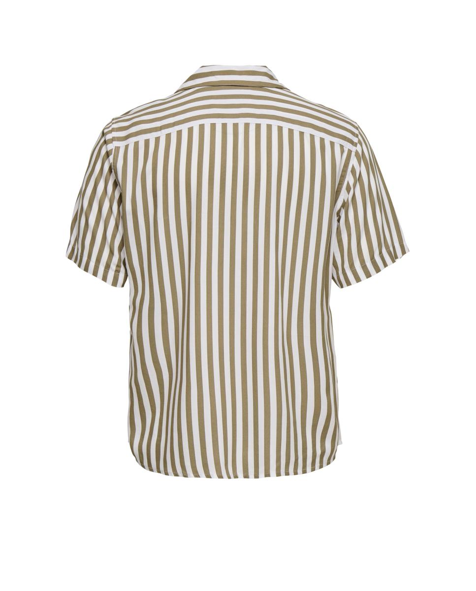 Camisa de Viscose às Riscas Bege-4