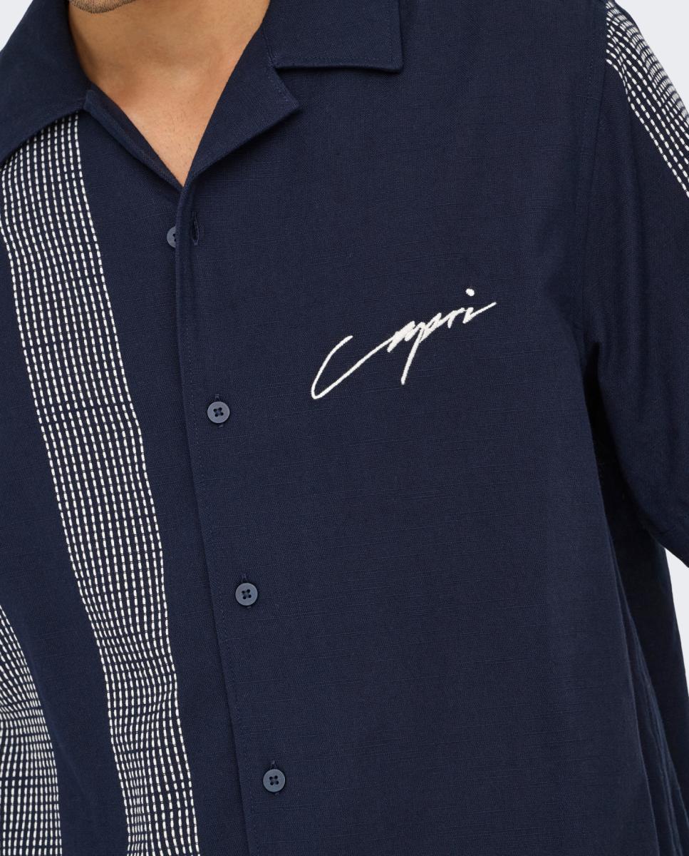 Camisa de Manga Curta com Detalhe à Frente Azul-marinho-3