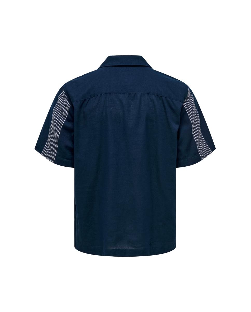 Camisa de Manga Curta com Detalhe à Frente Azul-marinho-5