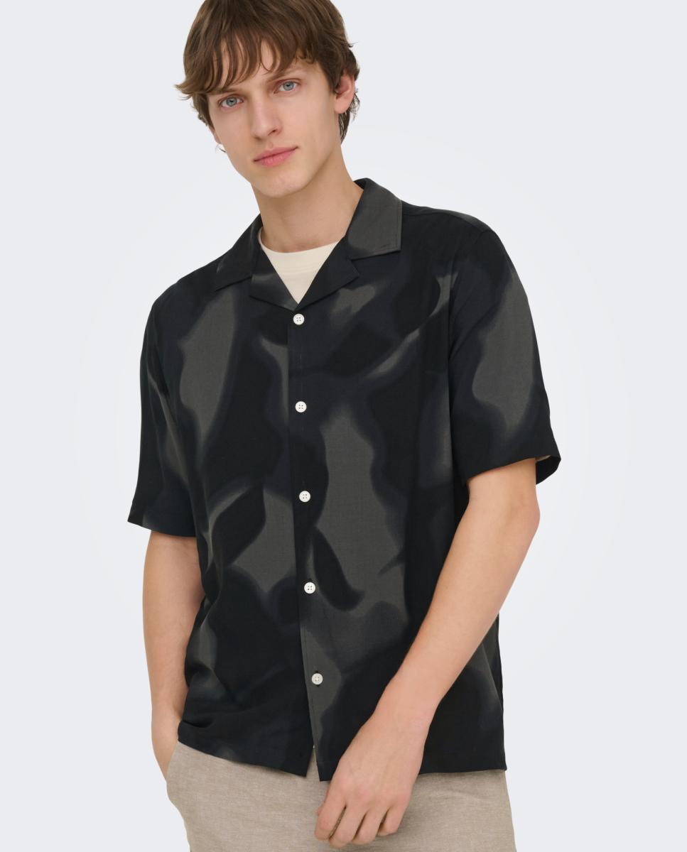 Camisa de Viscose com Manga Curta Preto-2