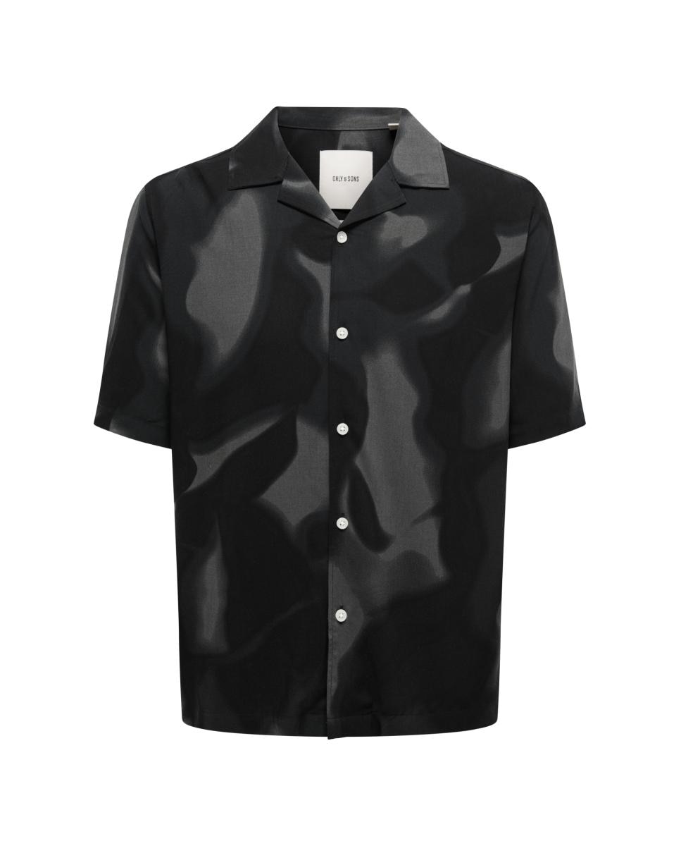 Camisa de Viscose com Manga Curta Preto-4