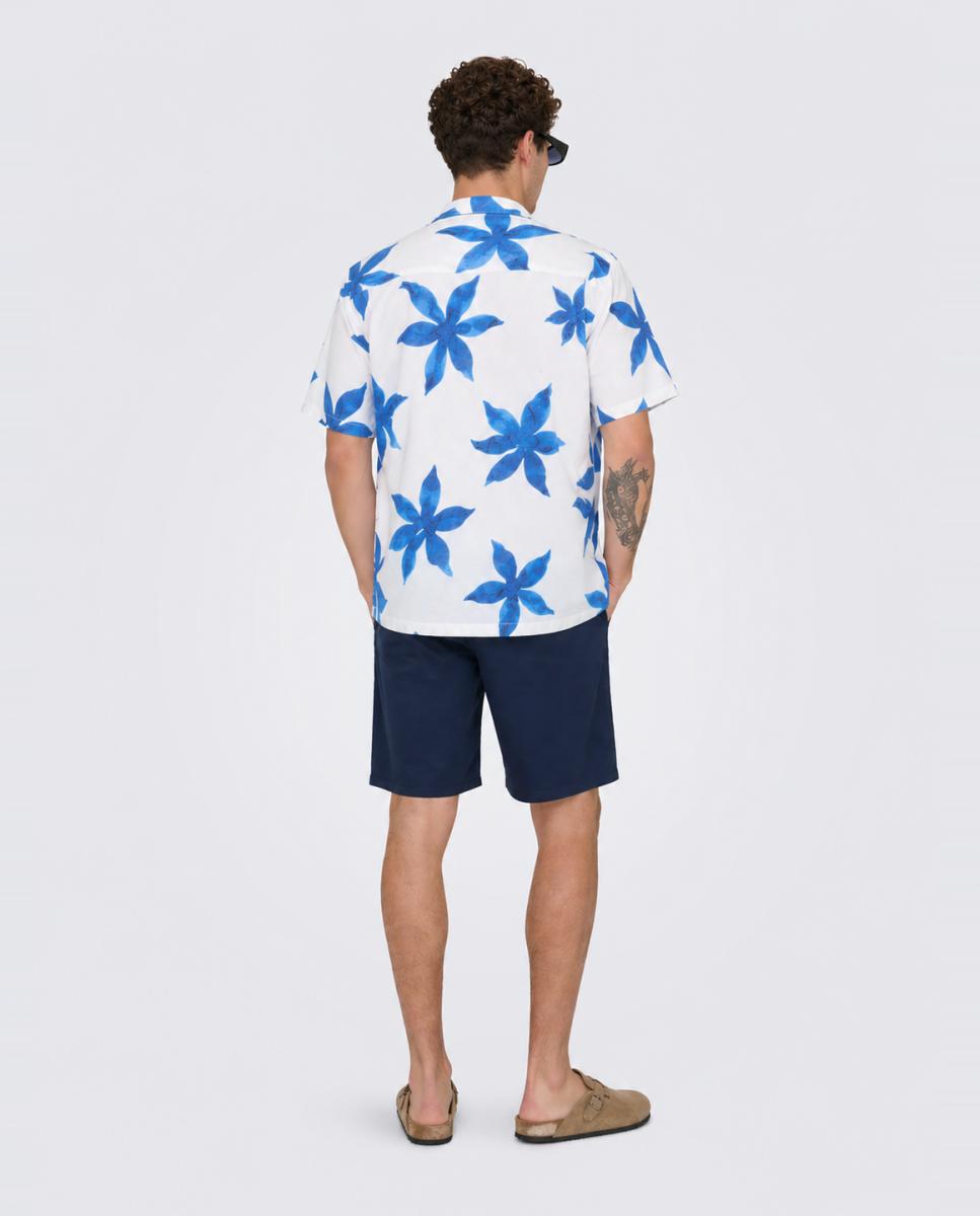 Camisa manga corta de hombre regular fit. Compuesta de lino y algodón. - Only & Sons - Blanco Blanco-2