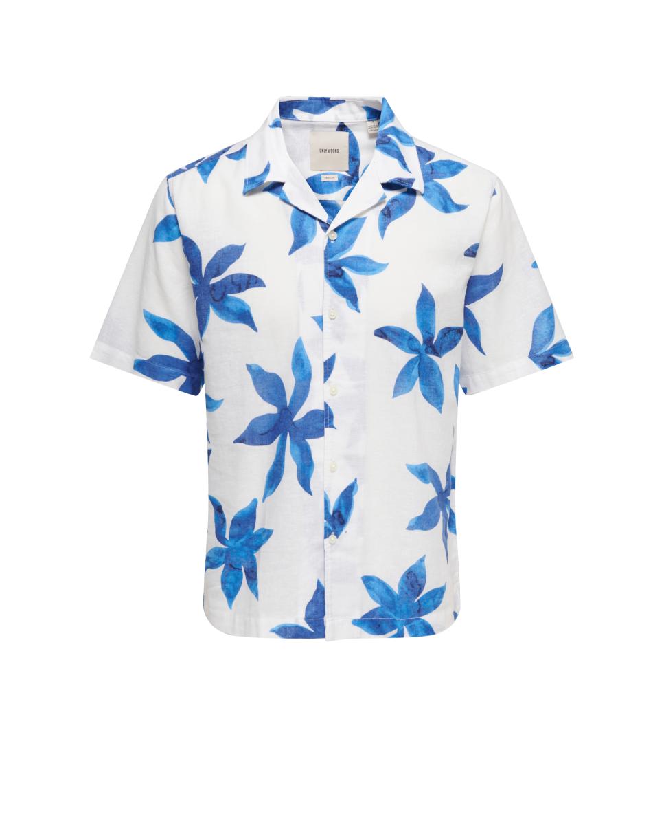 Camisa manga corta de hombre regular fit. Compuesta de lino y algodón. - Only & Sons - Blanco Blanco-3