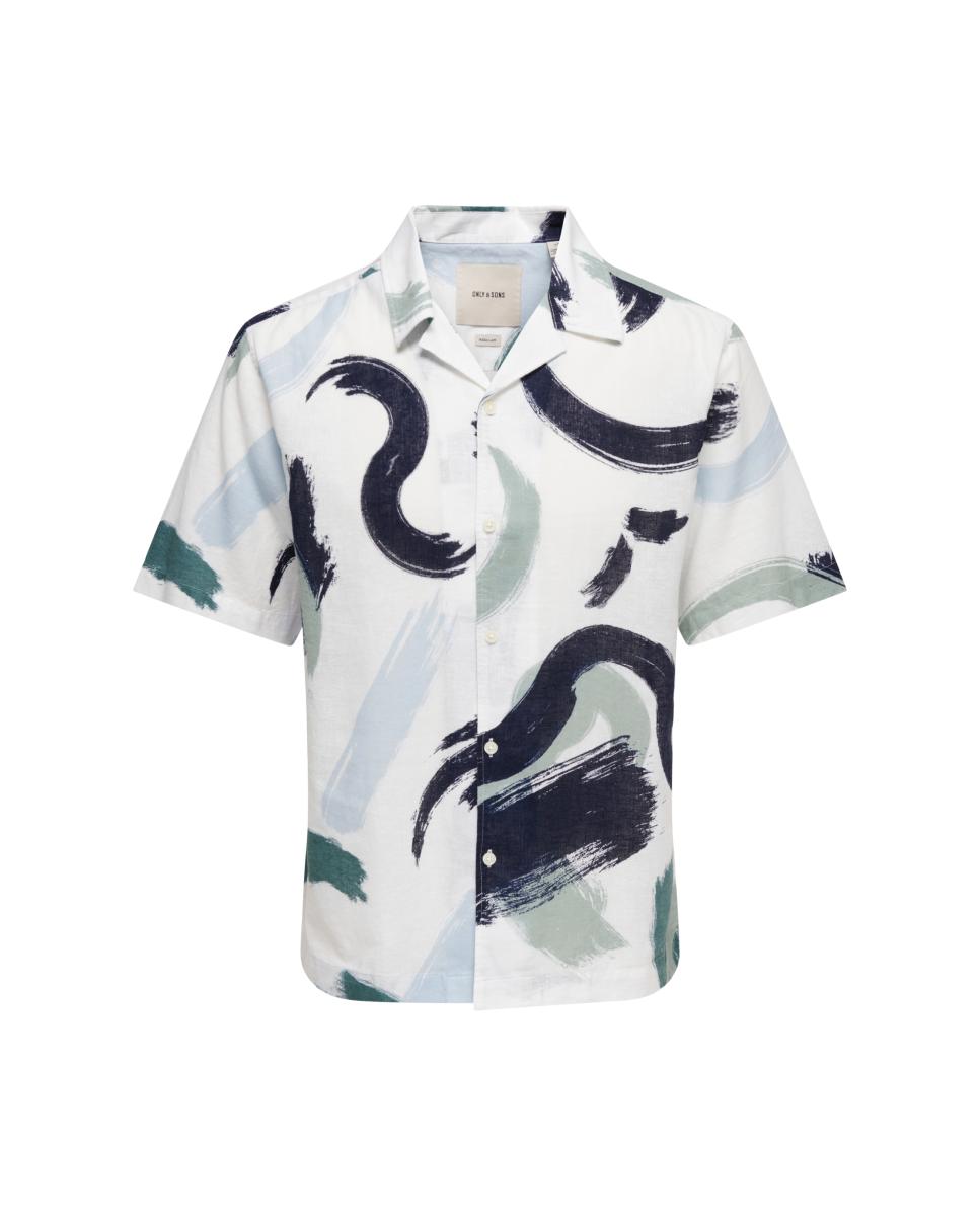 Camisa Regular Fit com Manga Curta Composta de Linho e Algodão. Verde Água-3
