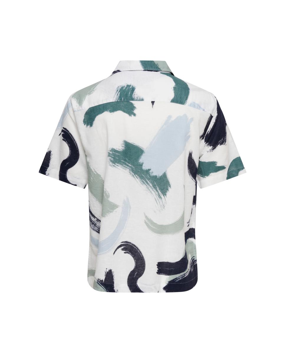 Camisa Regular Fit com Manga Curta Composta de Linho e Algodão. Verde Água-4