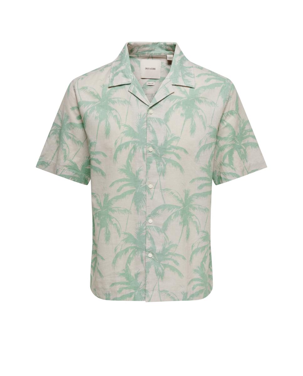 Camisa manga corta de hombre regular fit. Compuesta de lino y algodón. - Only & Sons - Beige Beige-4