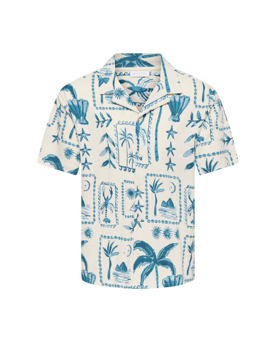 Camisa de Manga Curta com Estampado Creme-3