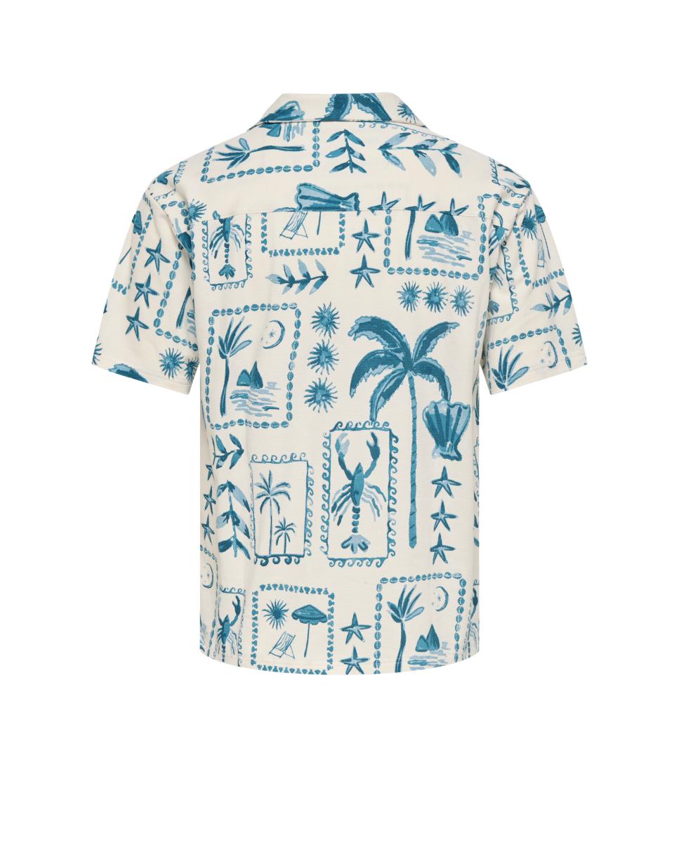 Camisa de Manga Curta com Estampado Creme-4