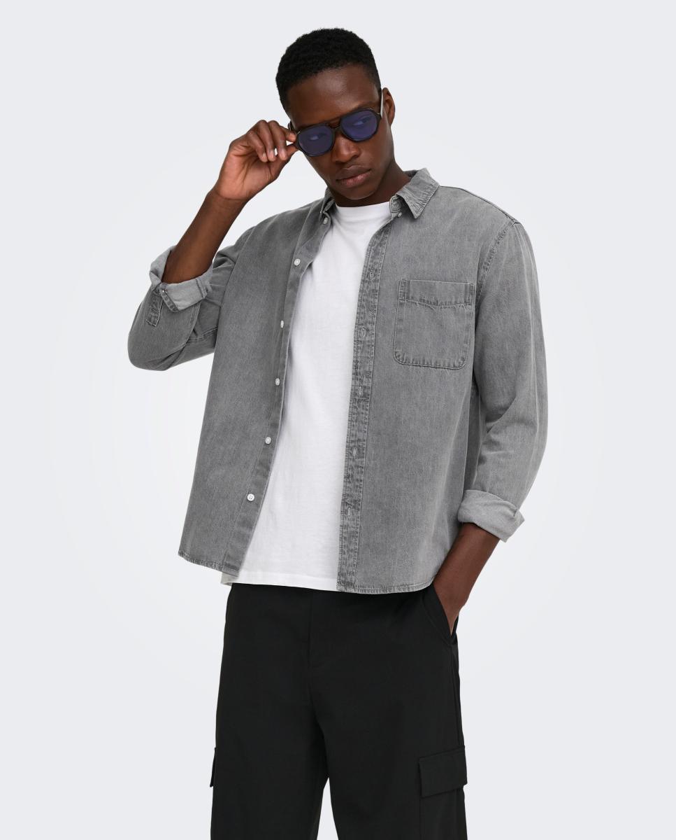 Imagen 0 de Camisa denim de hombre manga larga regular fit. 100% algodón. Gris claro