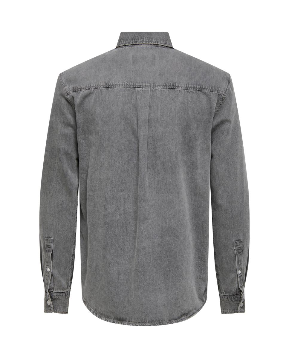 Camisa denim de hombre manga larga regular fit. 100% algodón. - Only & Sons - Gris claro Gris claro-6