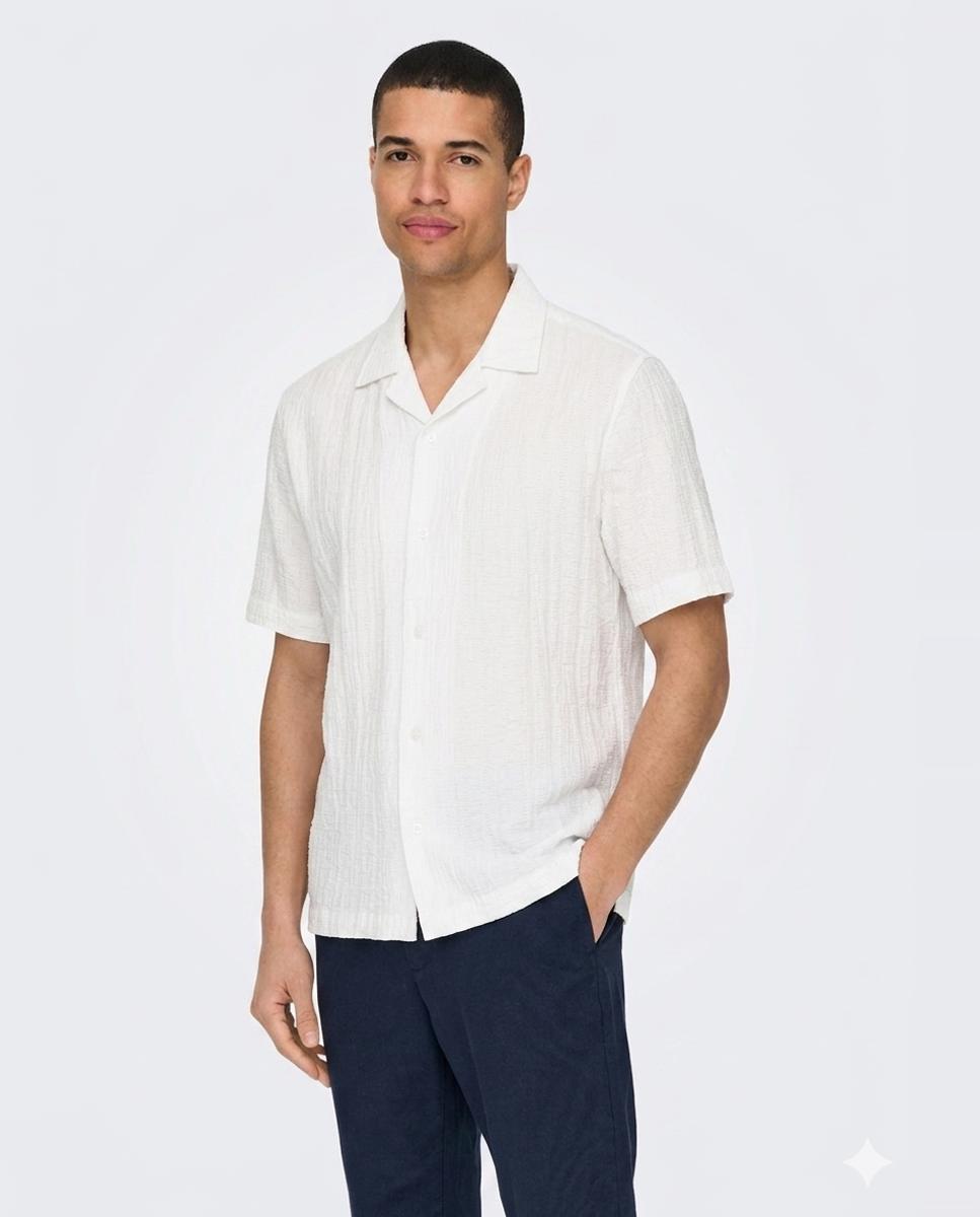 Camisa de viscosa de manga corta de hombre - Only & Sons - Blanco Blanco-1