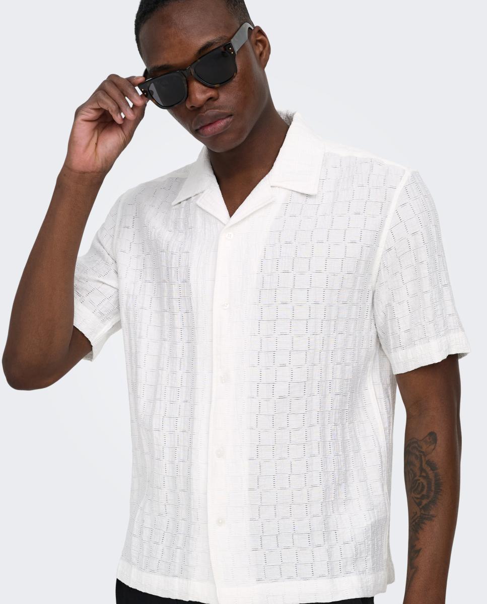 Camisa de viscosa de manga corta de hombre - Only & Sons - Blanco Blanco-3