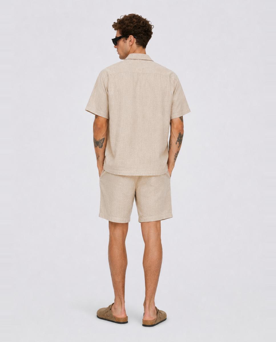 Camisa de Viscose com Manga Curta Bege-2