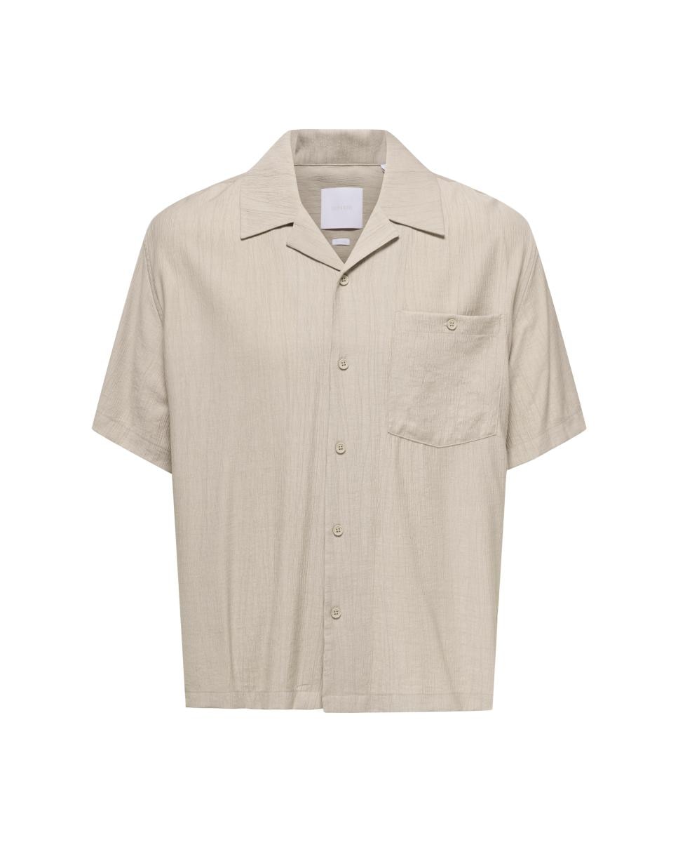 Camisa de Viscose com Manga Curta Bege-3