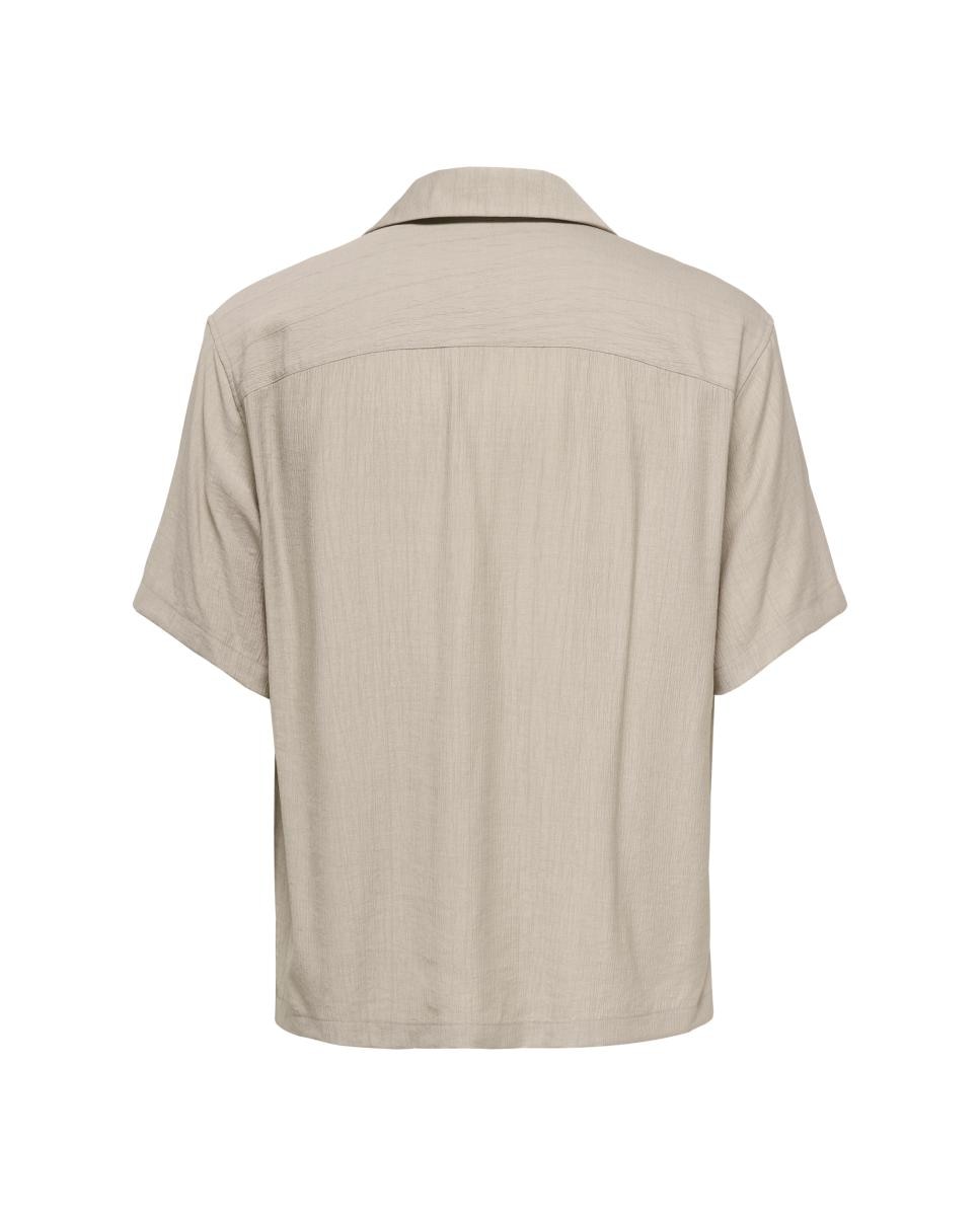 Camisa de Viscose com Manga Curta Bege-4