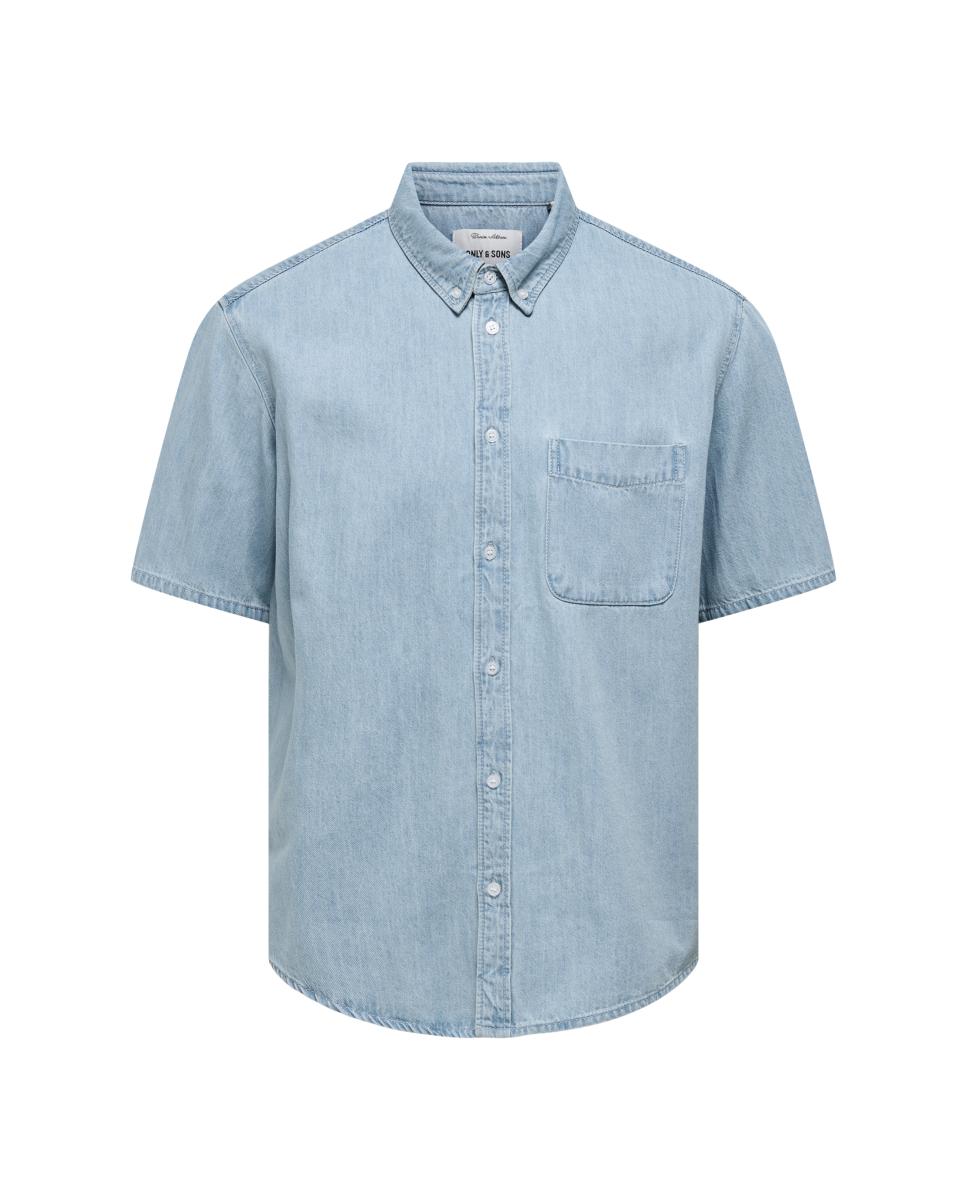 Camisa de Manga Curta de Ganga Azul-claro-3