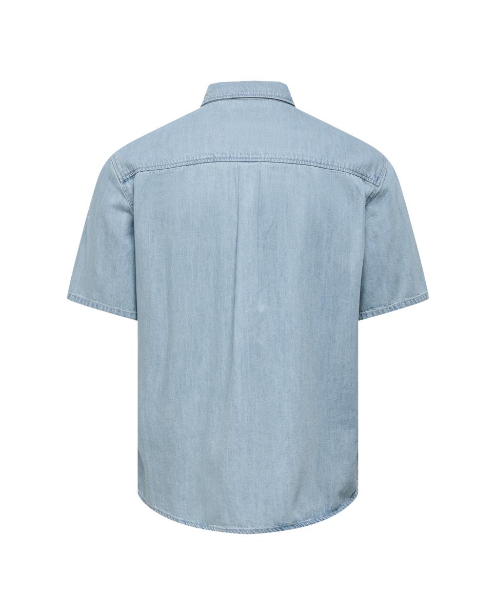 Camisa de Manga Curta de Ganga Azul-claro-4