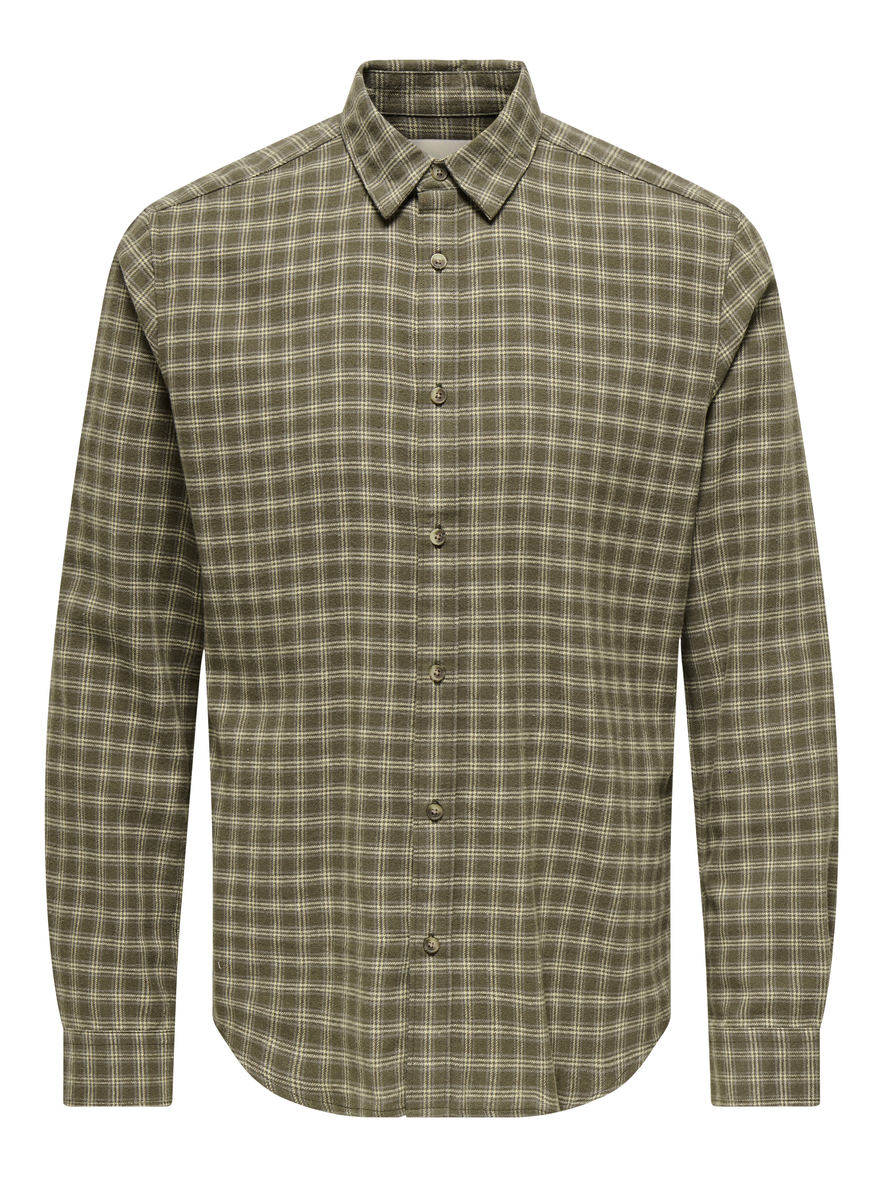 Camisa aos Quadrados de Manga Comprida Verde-escuro-3