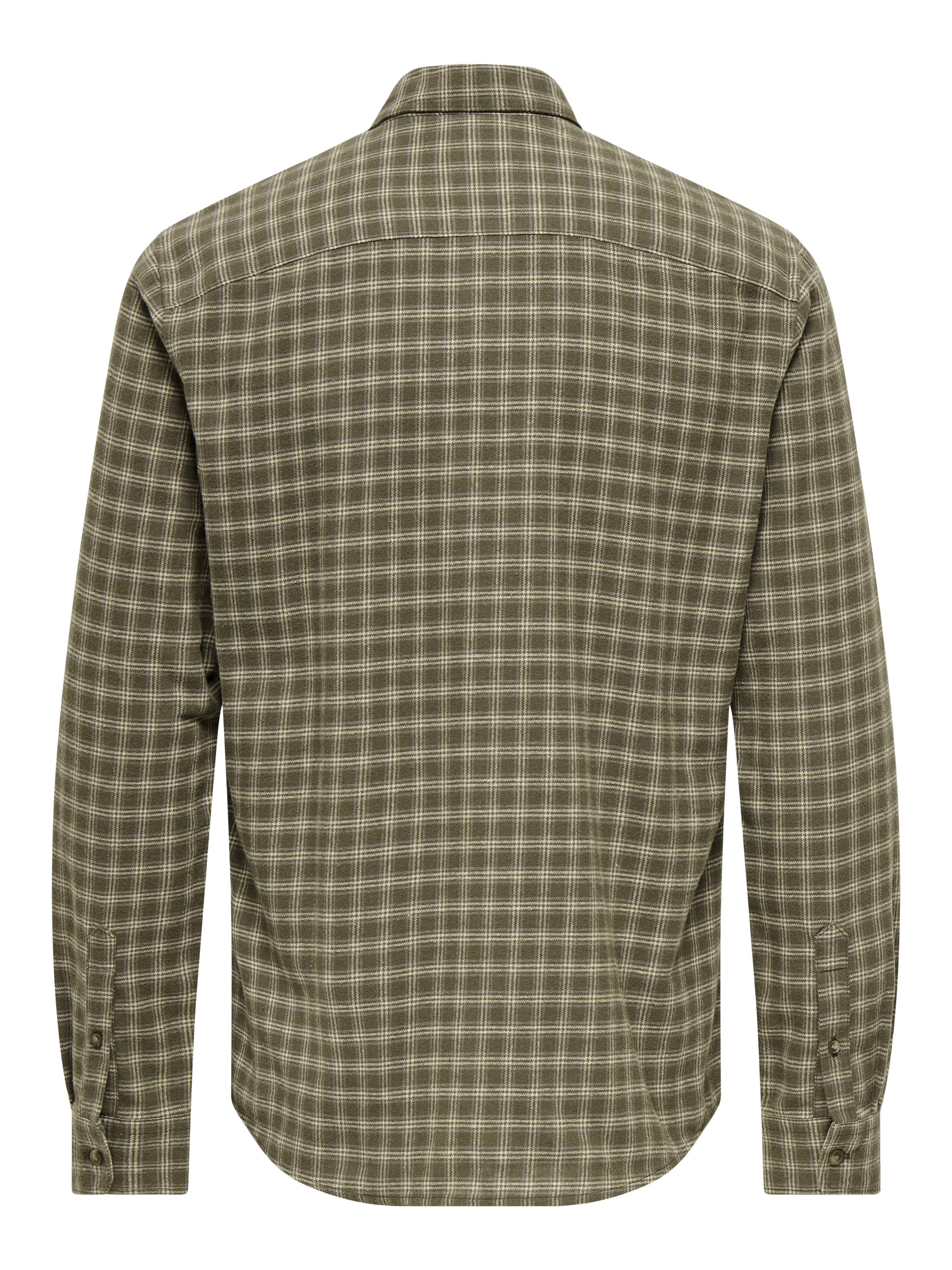 Camisa aos Quadrados de Manga Comprida Verde-escuro-4