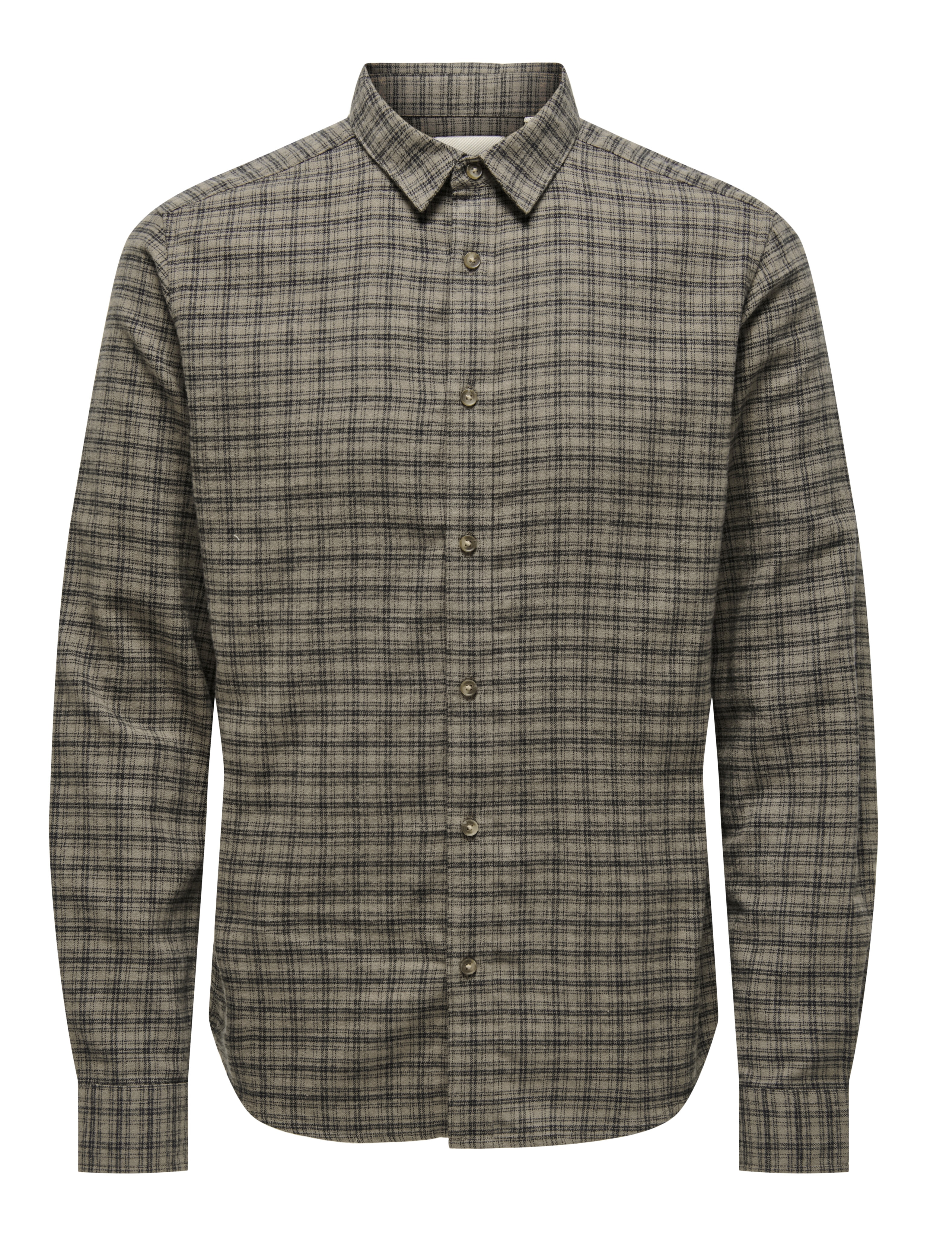 Camisa aos Quadrados de Manga Comprida Castanho-3