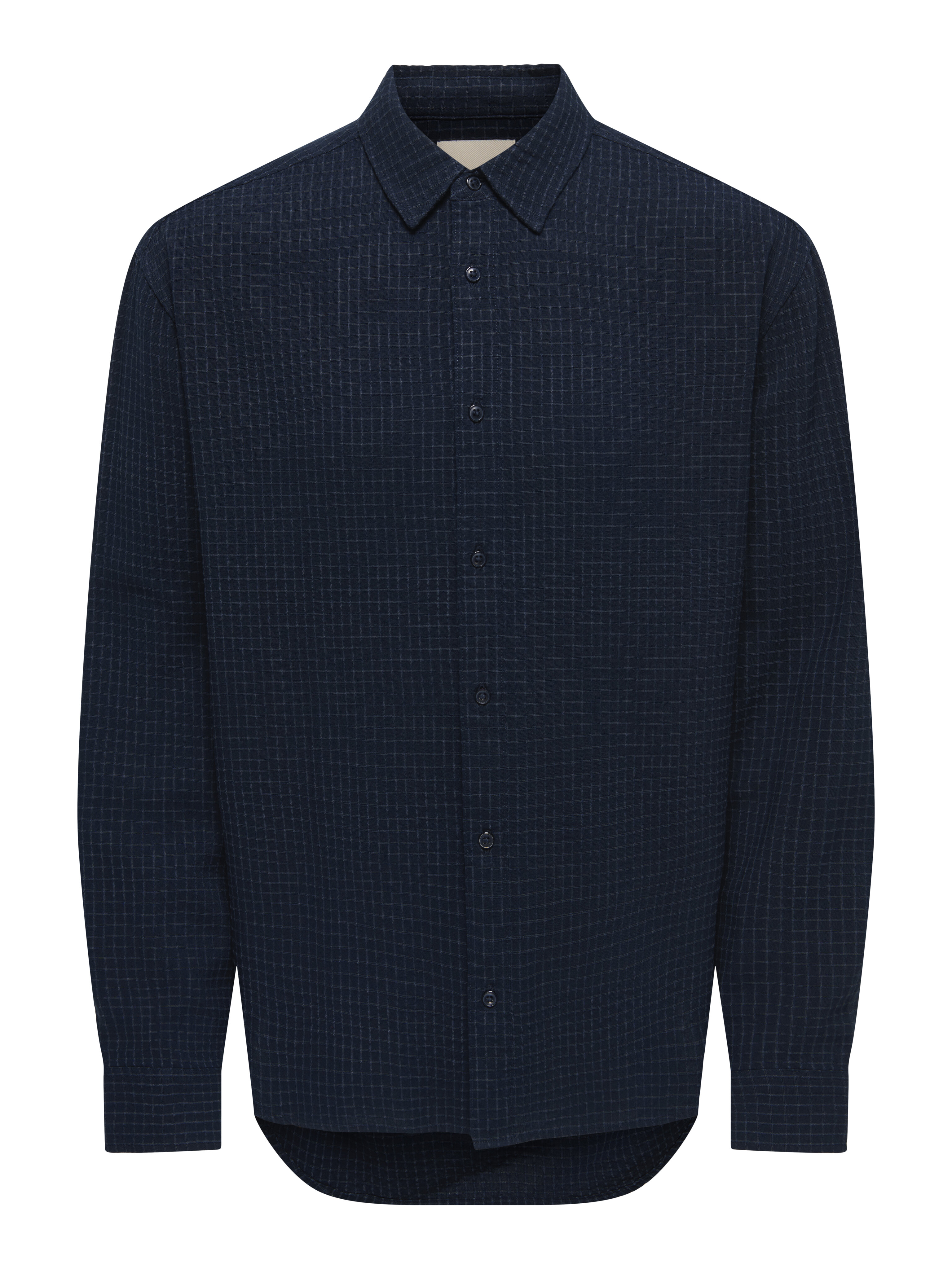 Camisa de Homem com Tecido Estruturado e Gola Clássica Azul-marinho-3
