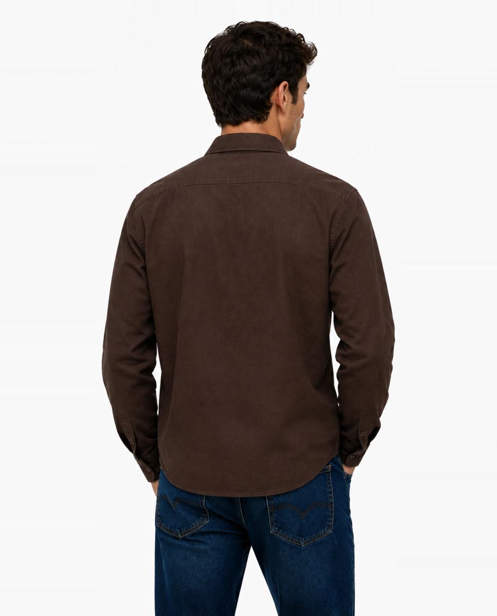Camisa de Homem com Fecho de Botões e Gola Clássica Castanho-2