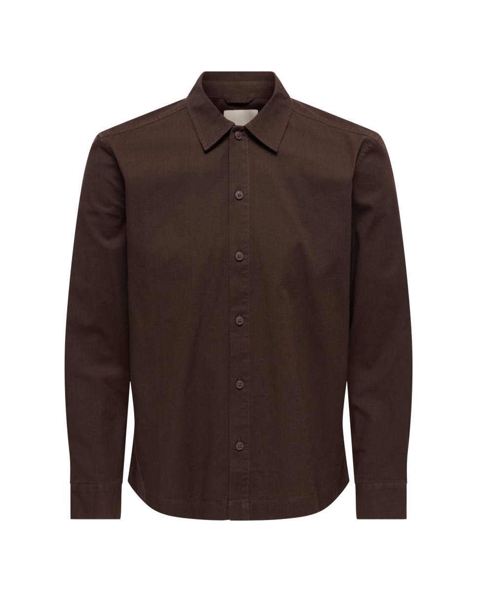 Camisa de Homem com Fecho de Botões e Gola Clássica Castanho-3