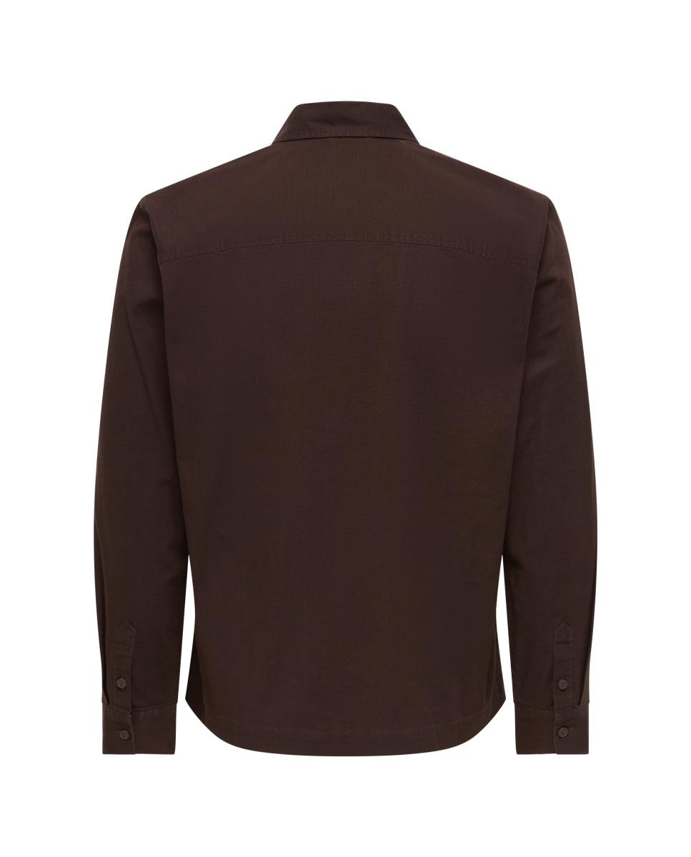 Camisa de Homem com Fecho de Botões e Gola Clássica Castanho-4