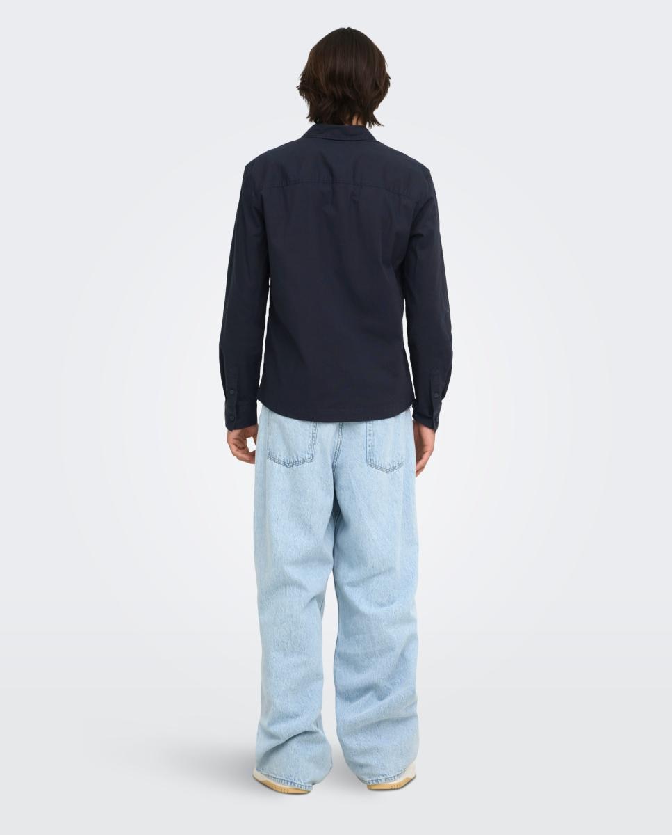 Camisa de Homem com Fecho de Botões e Gola Clássica Azul-marinho-2