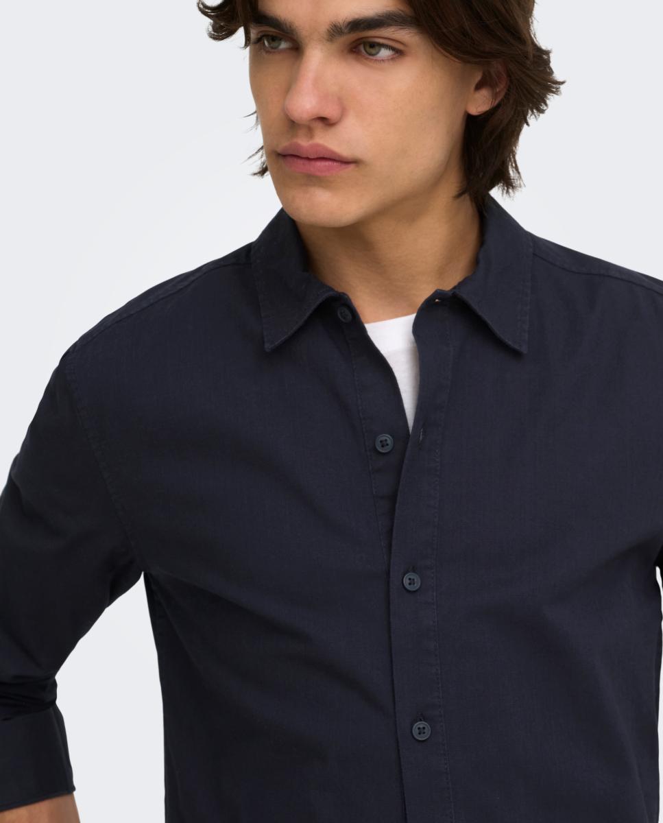 Camisa de Homem com Fecho de Botões e Gola Clássica Azul-marinho-3