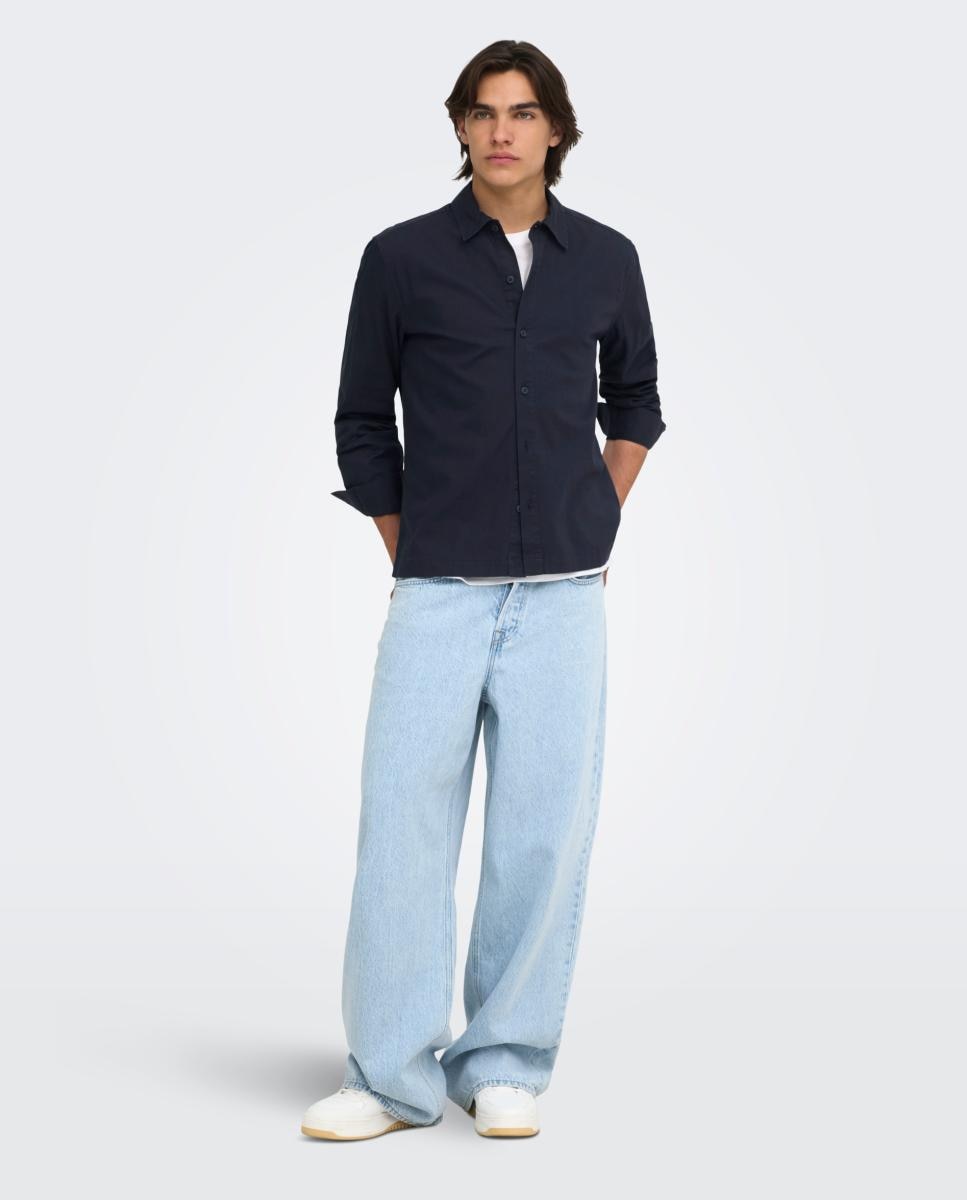 Camisa de Homem com Fecho de Botões e Gola Clássica Azul-marinho-4