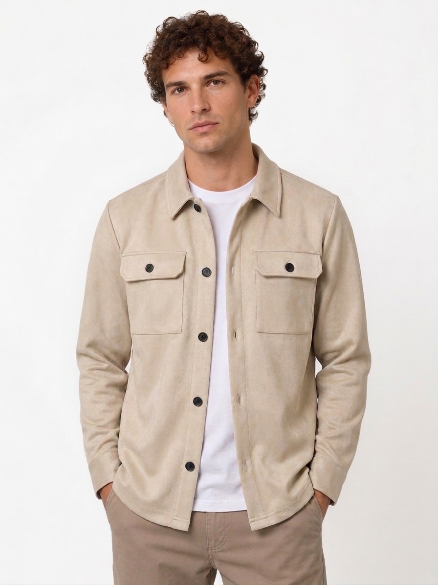Imagen 0 de Sobrecamisa de hombre con bolsillos frontales Beige